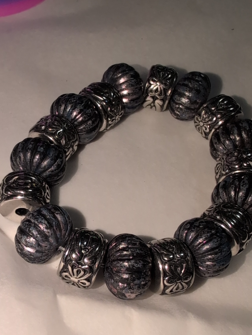❤️‍🔥10/$10❤️‍🔥 Chunky Metallic Charcoal Painted Faux Beaded Stretchy Bracelet